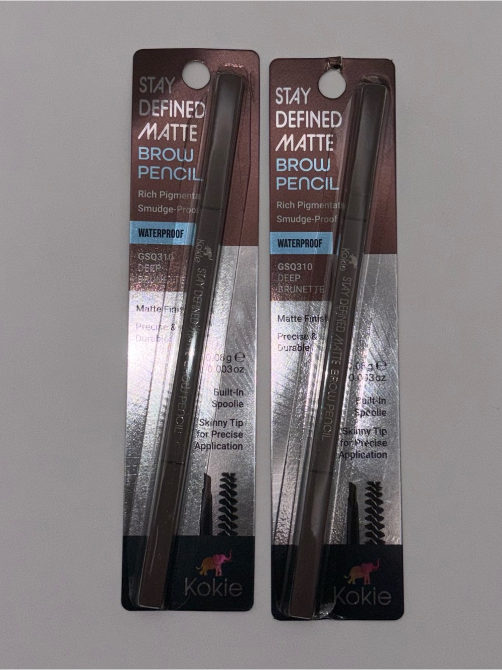 Kokie Matte Brow Pencil 2-Pack Deep Brunette Waterproof NEW